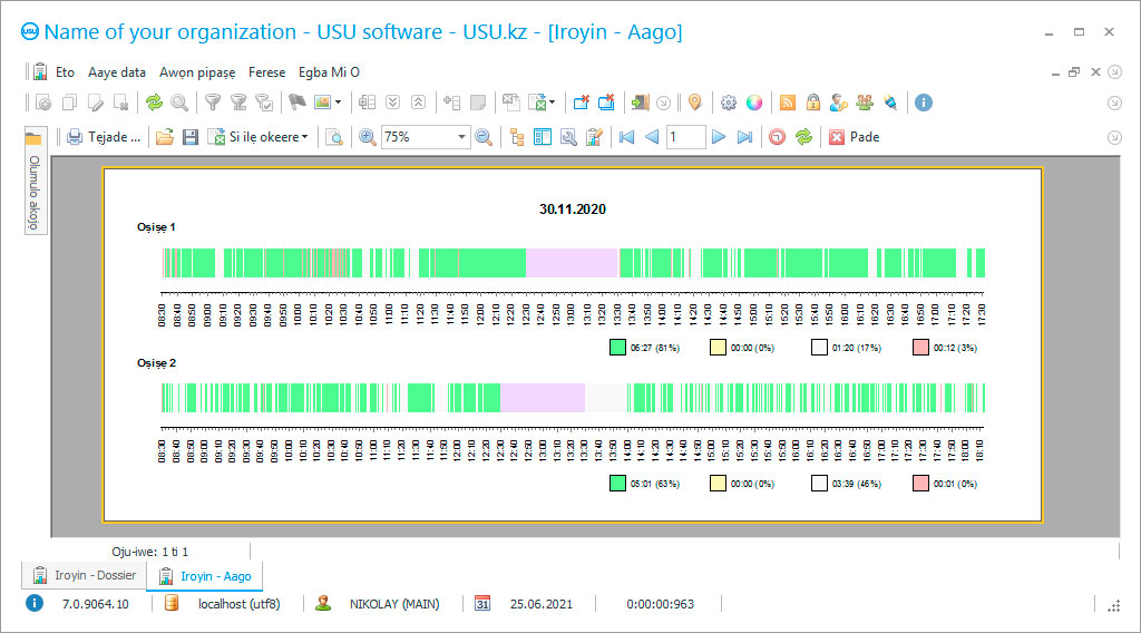 Iṣiro ti akoko iṣẹ - Sikirinifoto eto