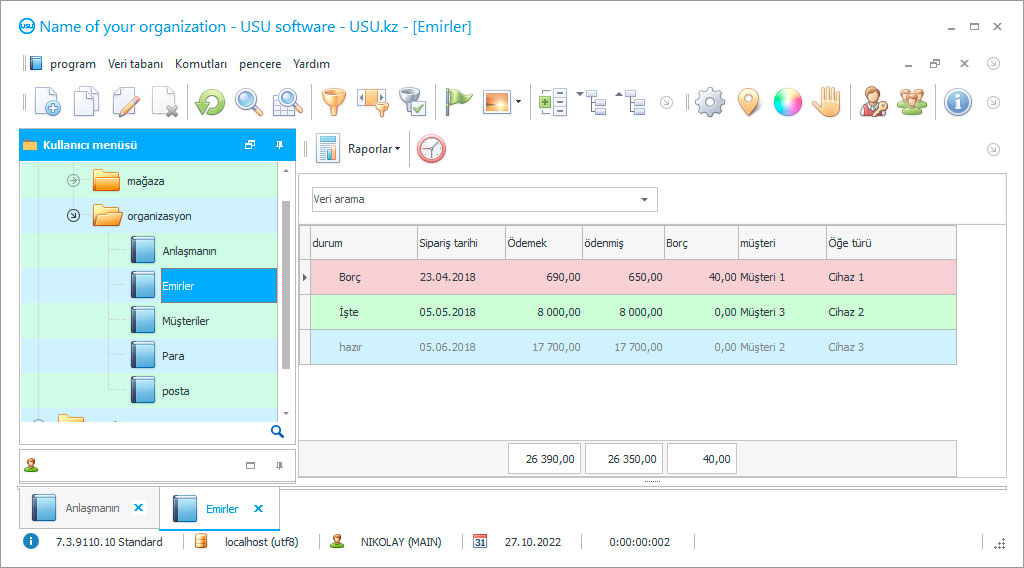 Onarım için elektronik tablolar - Programın ekran görüntüsü