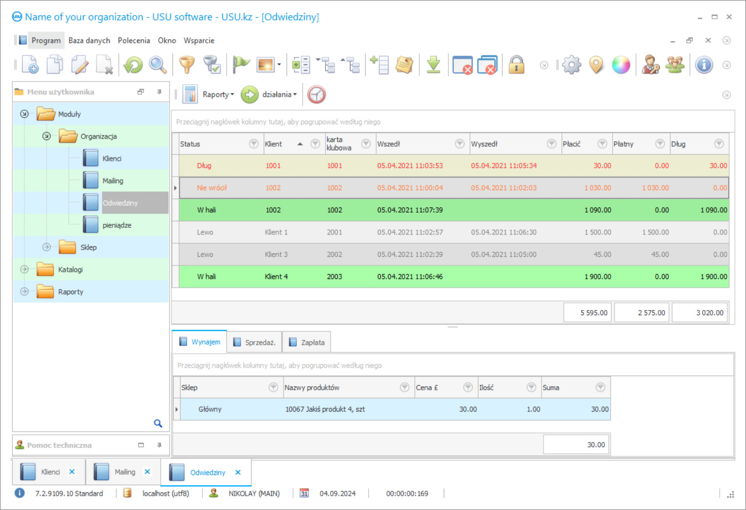 Program do łaźni - Zrzut ekranu programu