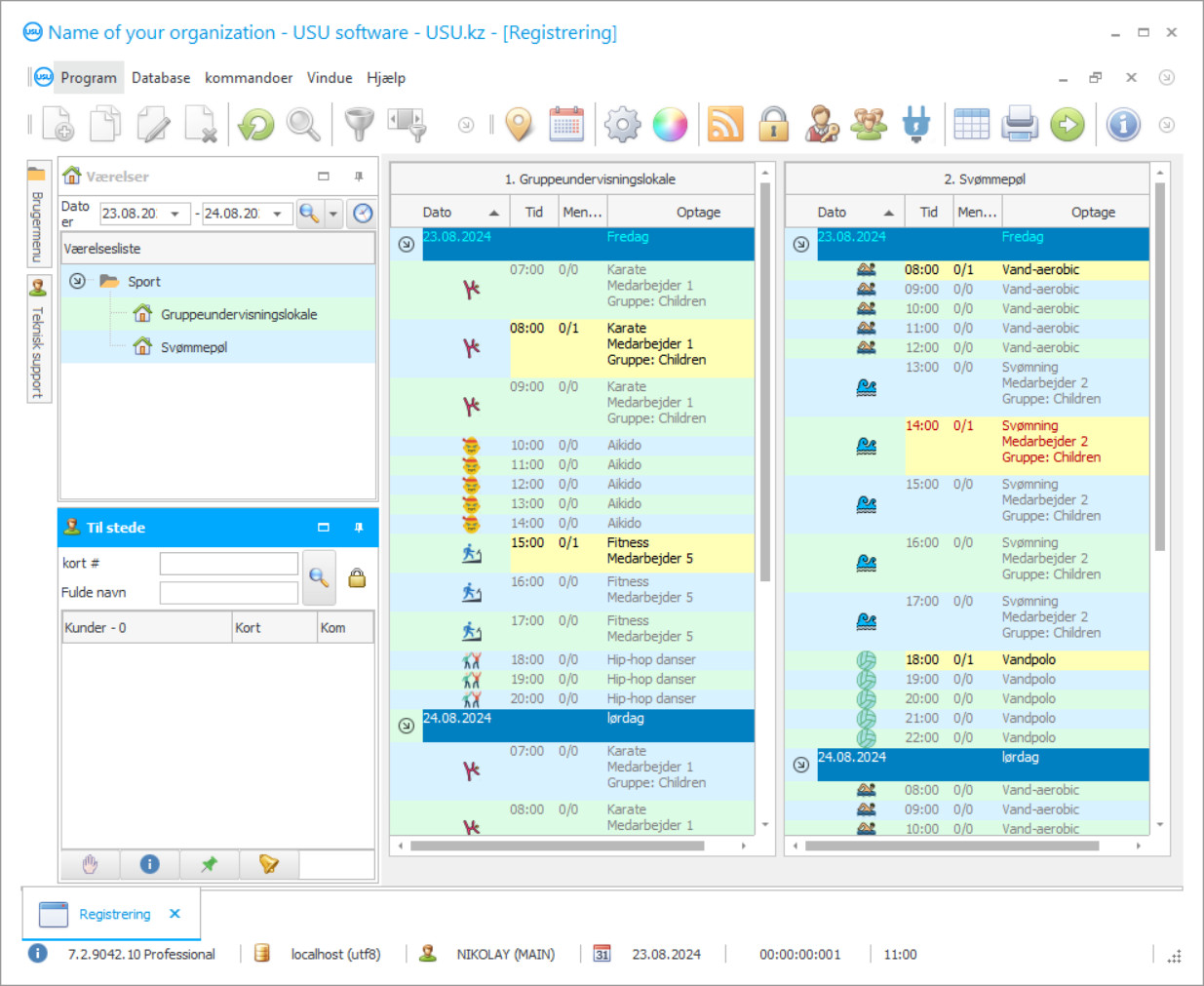 Program til en fitnessklub - Program skærmbillede