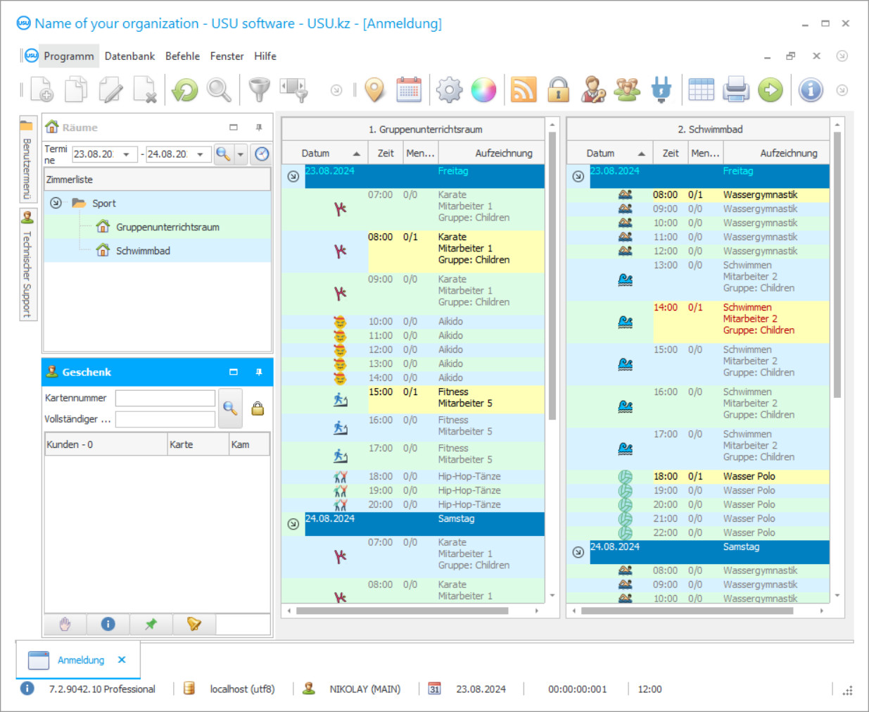 Programm für einen Fitnessclub - Screenshot des Programms