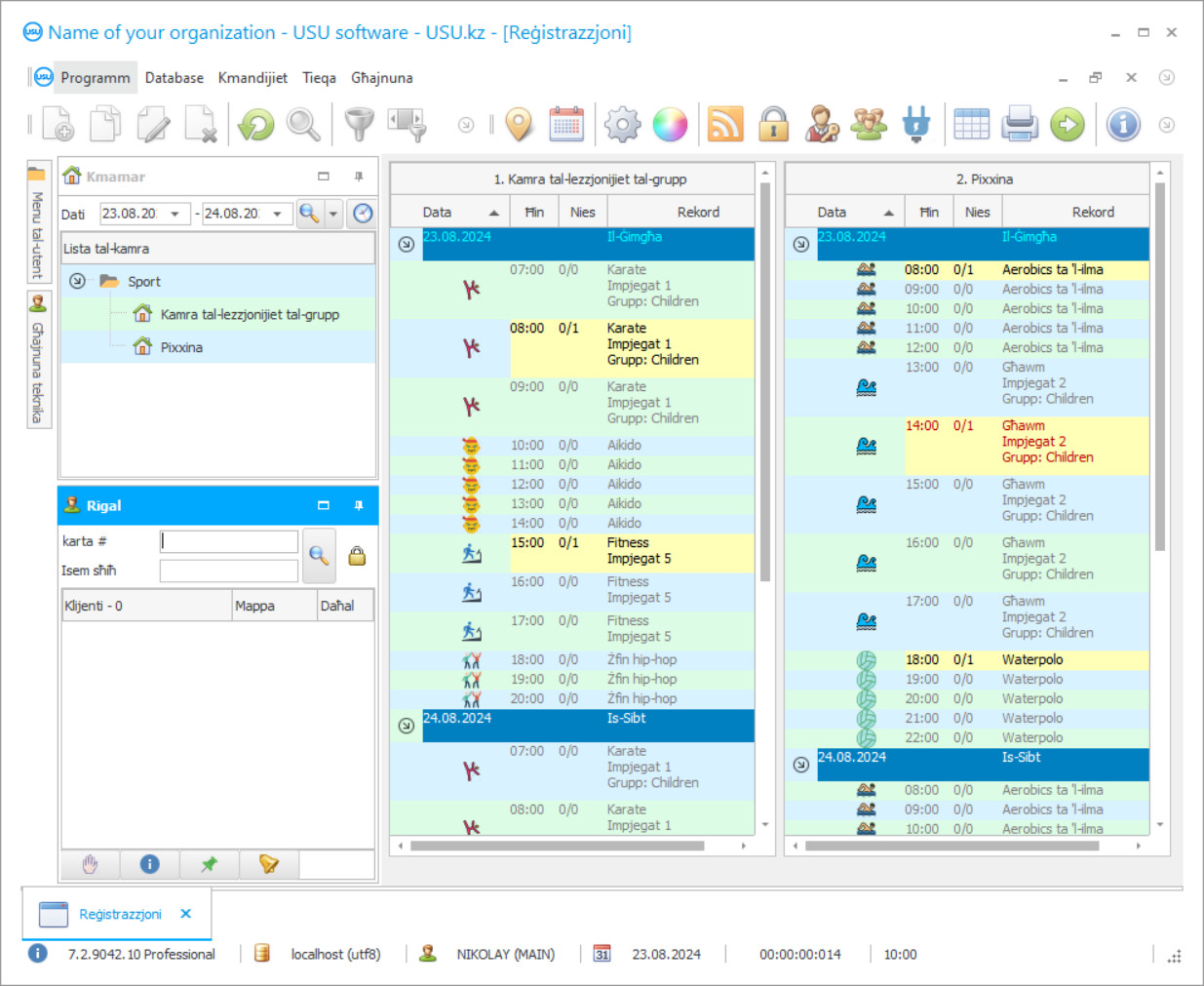 Programm għal fitness club - Screenshot tal-programm