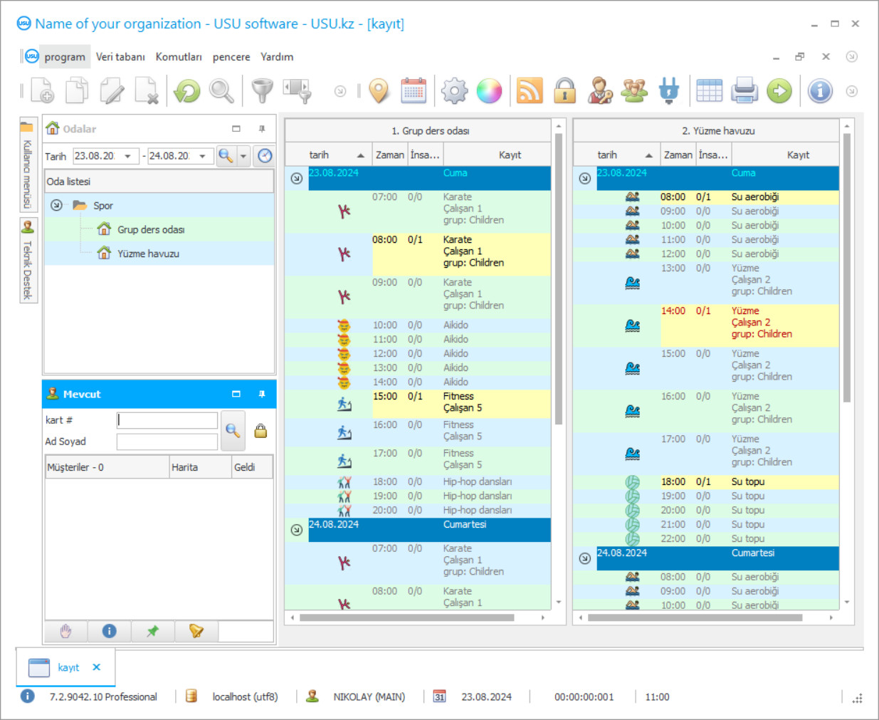 Bir spor kulübü programı - Programın ekran görüntüsü