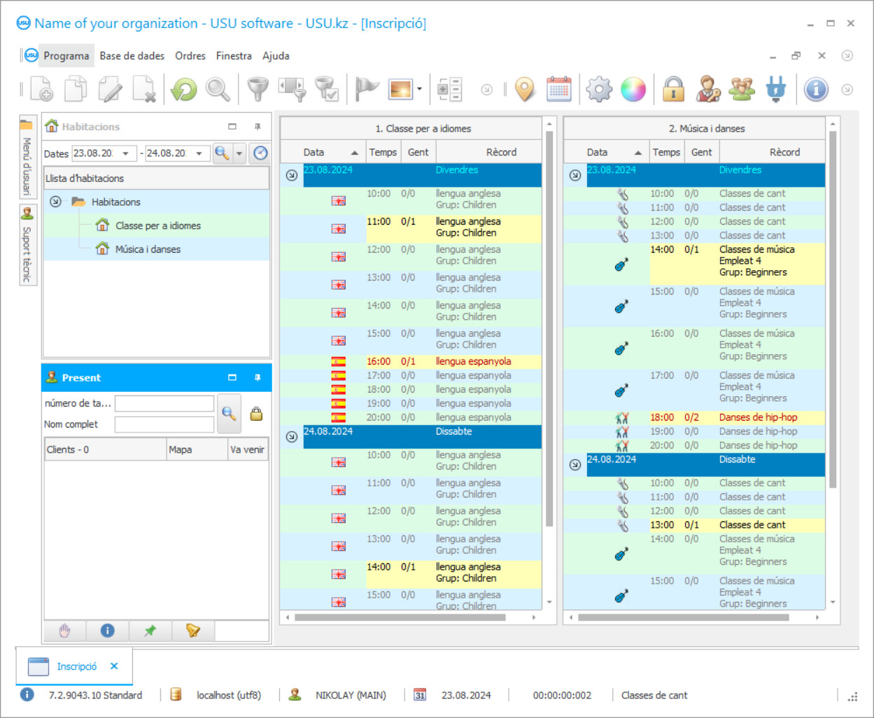 Comptabilitat de les lliçons - Captura de pantalla del programa