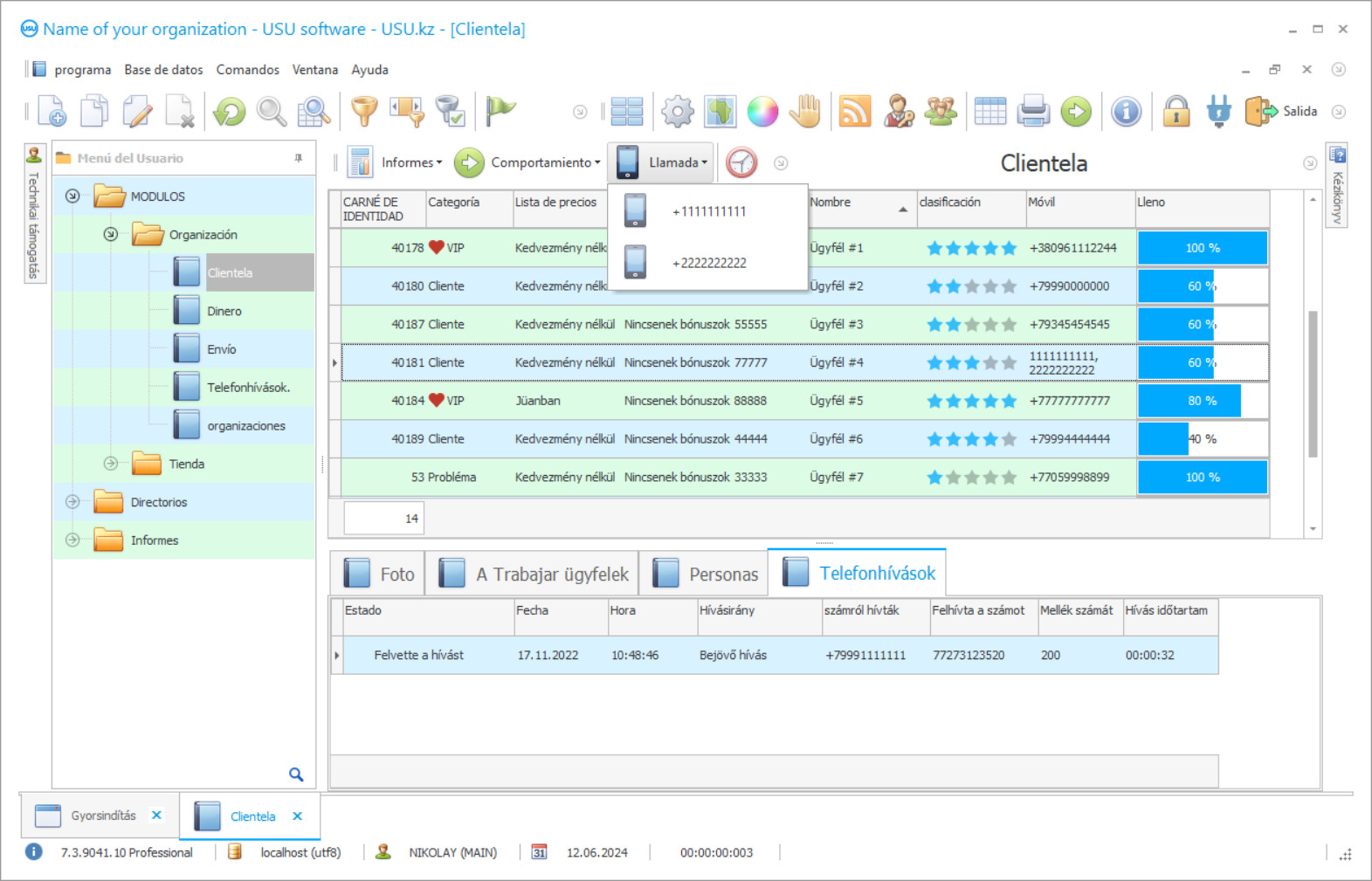 Ügyfélhívások elszámolása - Program képernyőképe