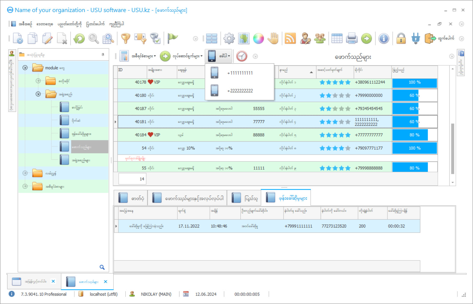 ဖောက်သည်များထံဖုန်းခေါ်ဆိုမှုစာရင်းကိုင် - ပရိုဂရမ် စခရင်ရှော့